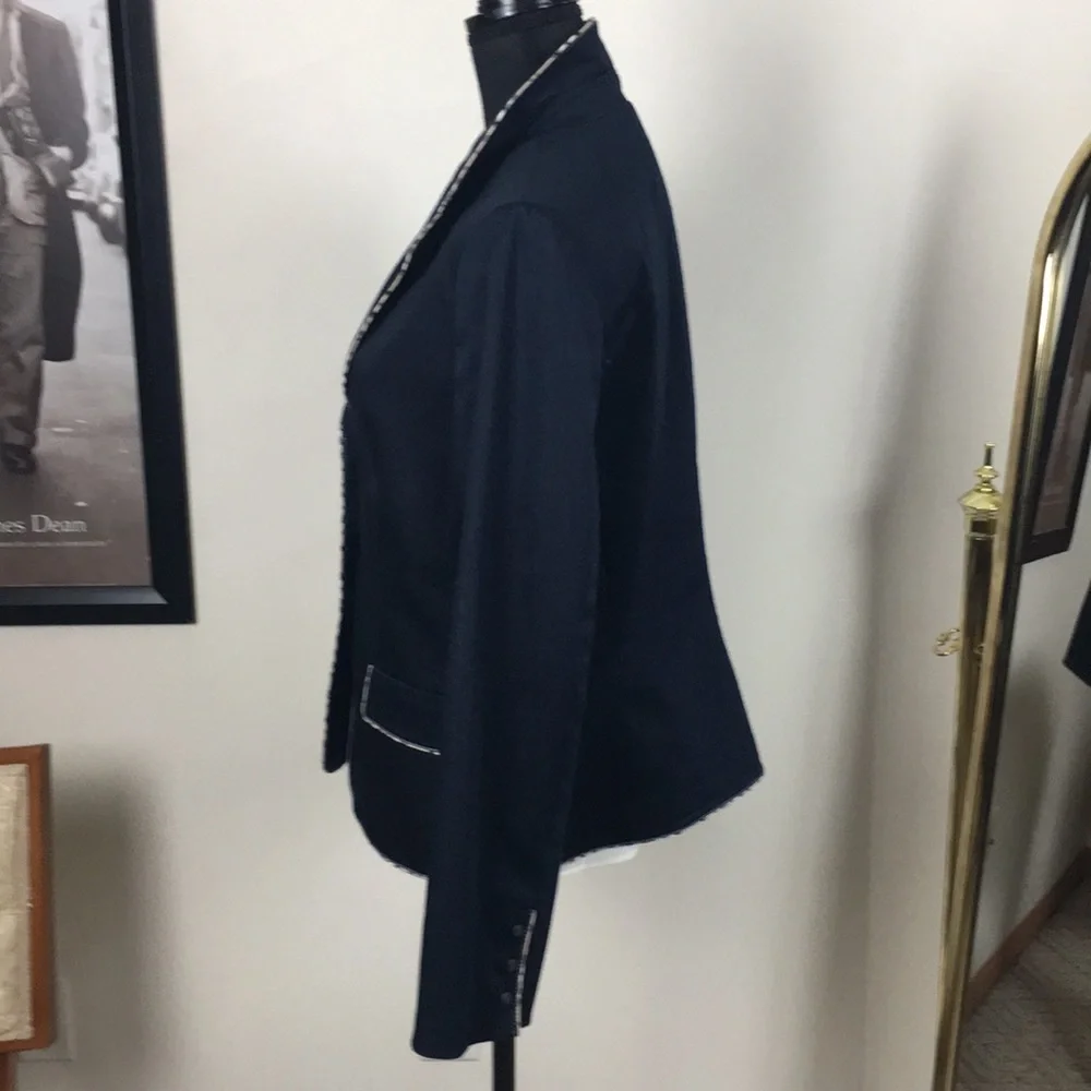Tahari Navy Blazer with Contrast Trim - Picture 2 of 9